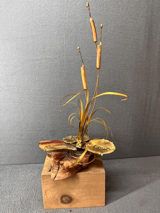 Mid Century Modern Brass & Live Edge Wood Shelf Display - Rustic Wall Mounted Storage, Natural Decor Accent