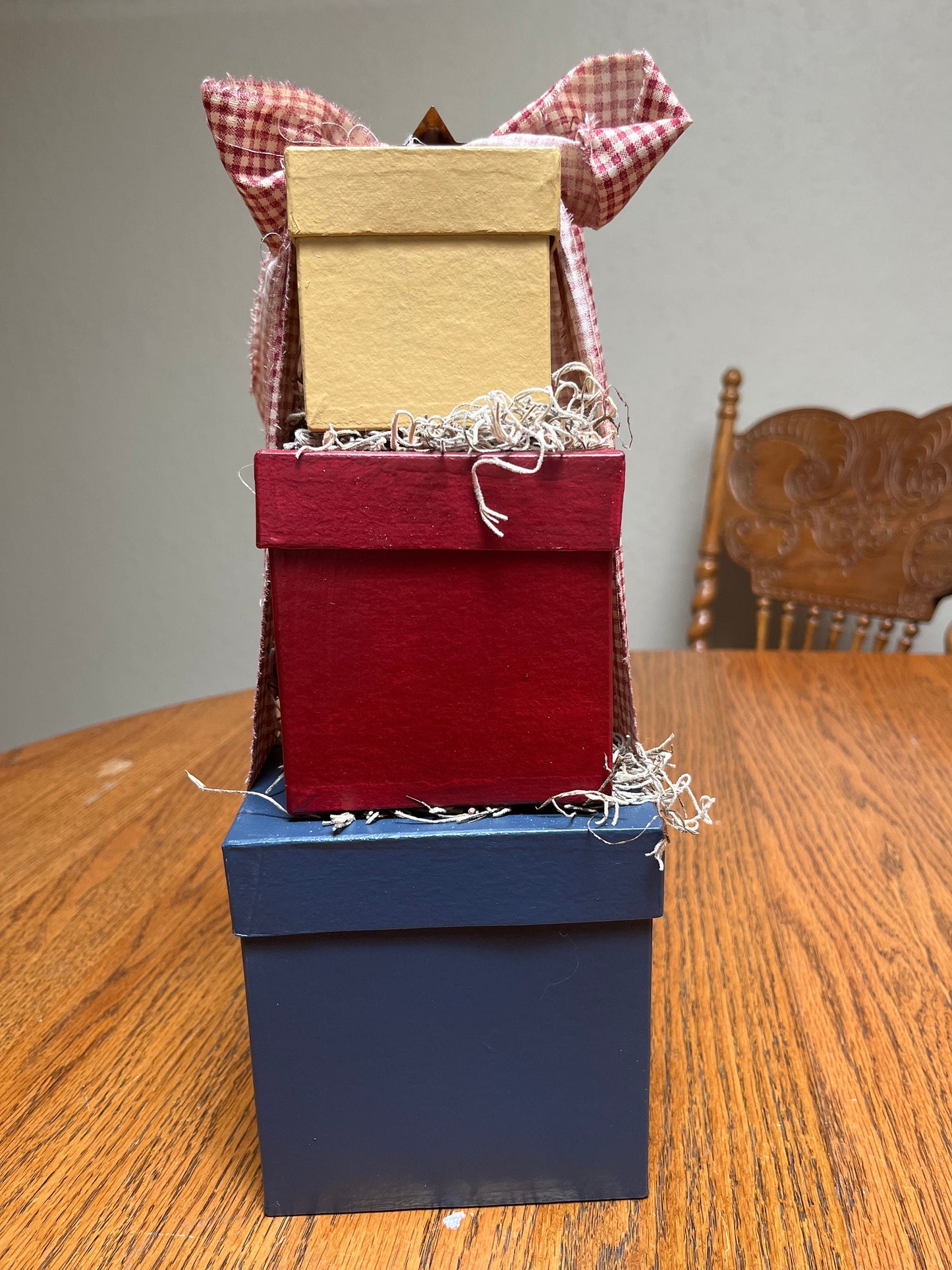 Handcrafted Primitive Americana Paper Mache Box Stack - Set of 3 | Rustic square distressed nesting boxes, Country farmhouse home decor