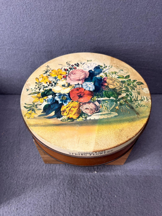 Vintage Currier & Ives Spring Flowers Tin - Heritage Plantation Collectible Decorative Storage