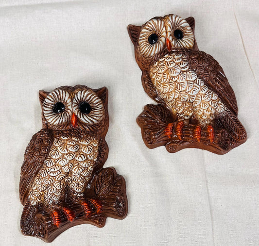 Vintage Owl Wall Plaques Set of 2 | Rustic Woodland Decor, Nature Inspired Art, Cute Home Accent