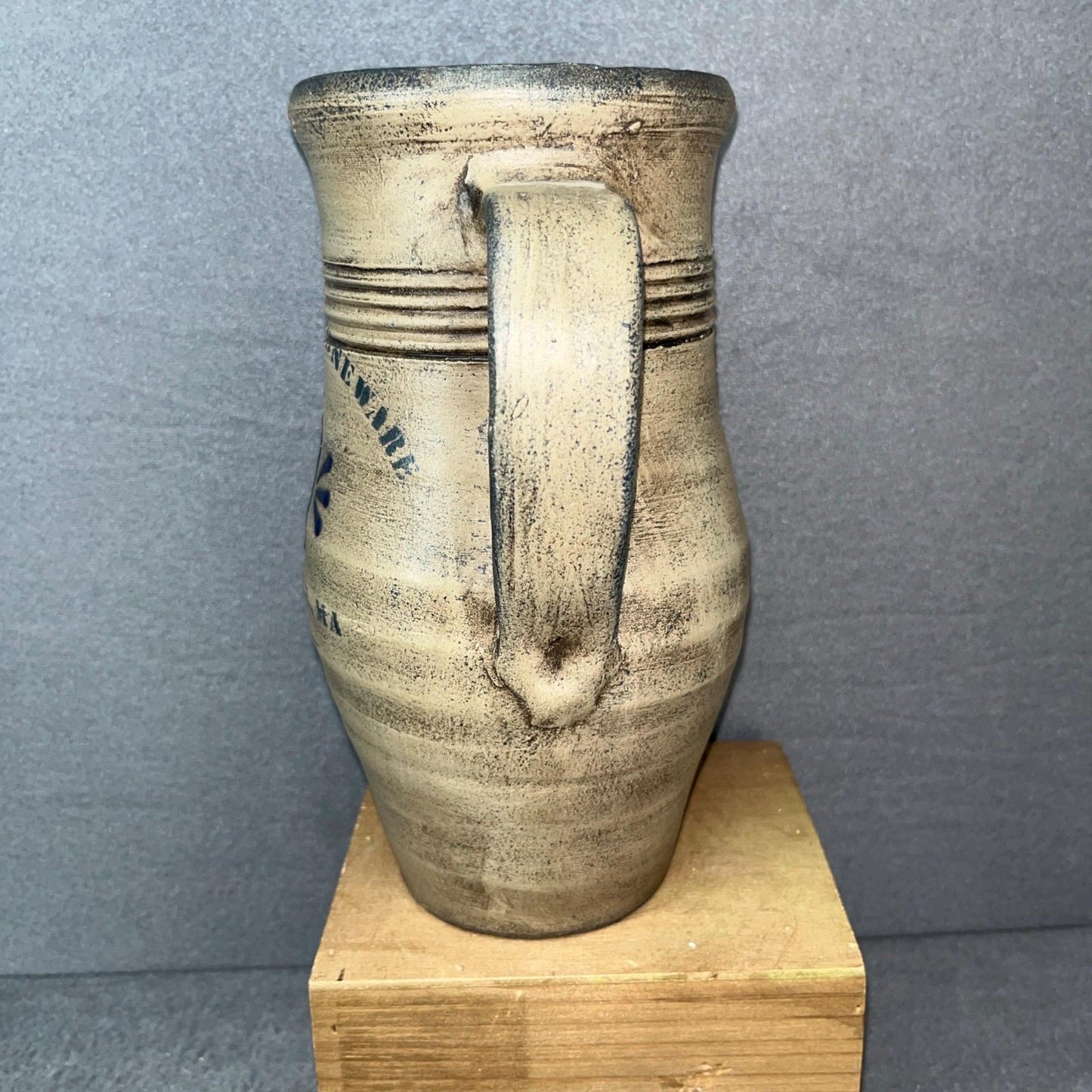 Vintage Colonial Stoneware Pitcher 8-3/4" Tall Red Pottery Sturbridge MA Antique Ceramic Jug