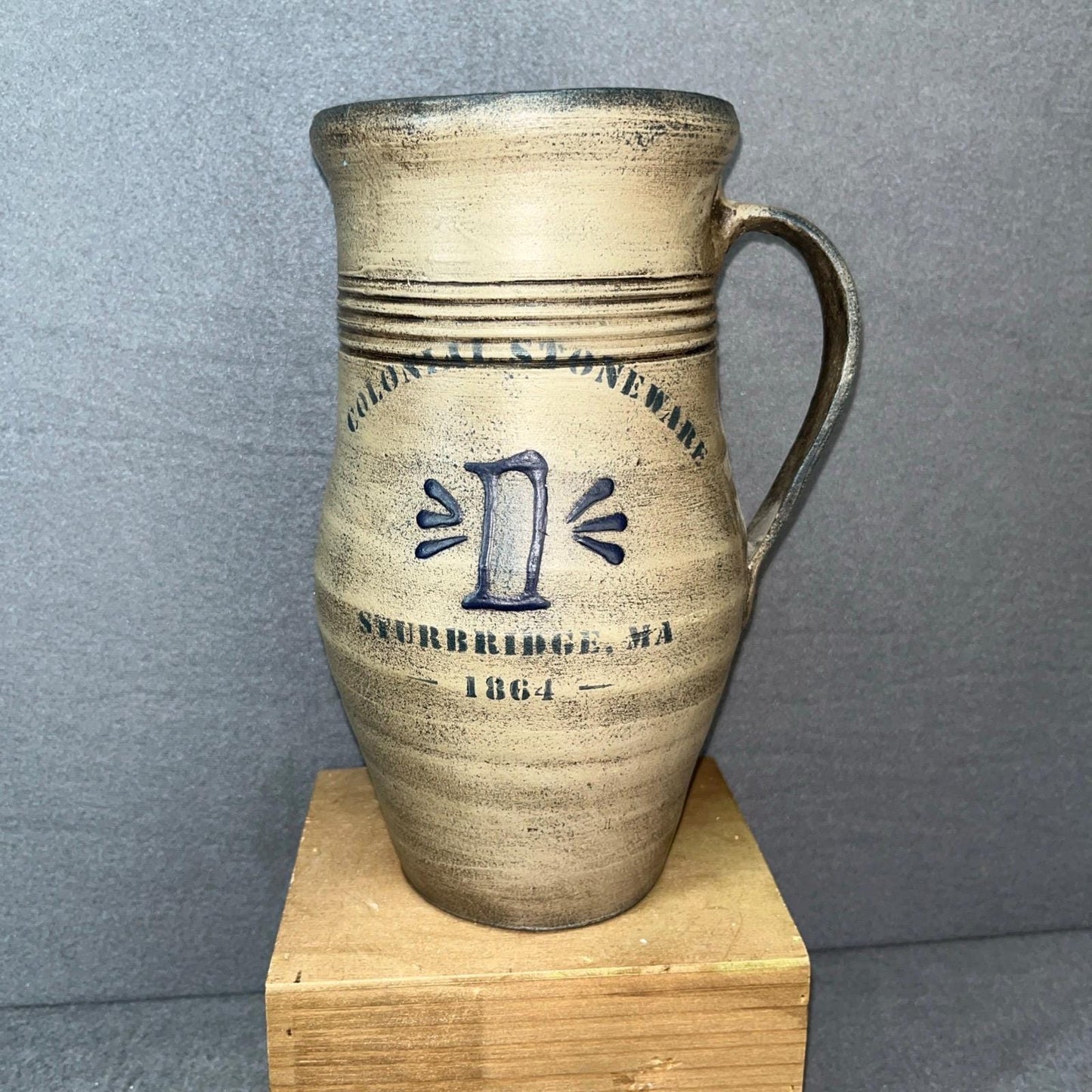 Vintage Colonial Stoneware Pitcher 8-3/4" Tall Red Pottery Sturbridge MA Antique Ceramic Jug