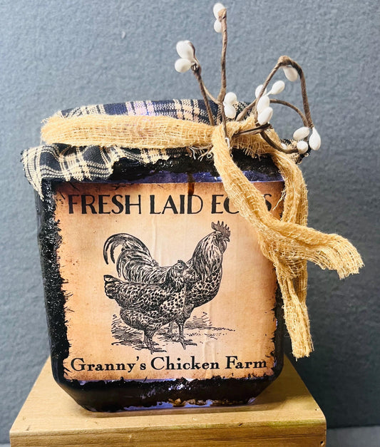 Fresh Laid Eggs Rustic Jar with Battery Powered Candle - Farmhouse Decor, Unique Kitchen Brilliance, Country Home Centerpiece