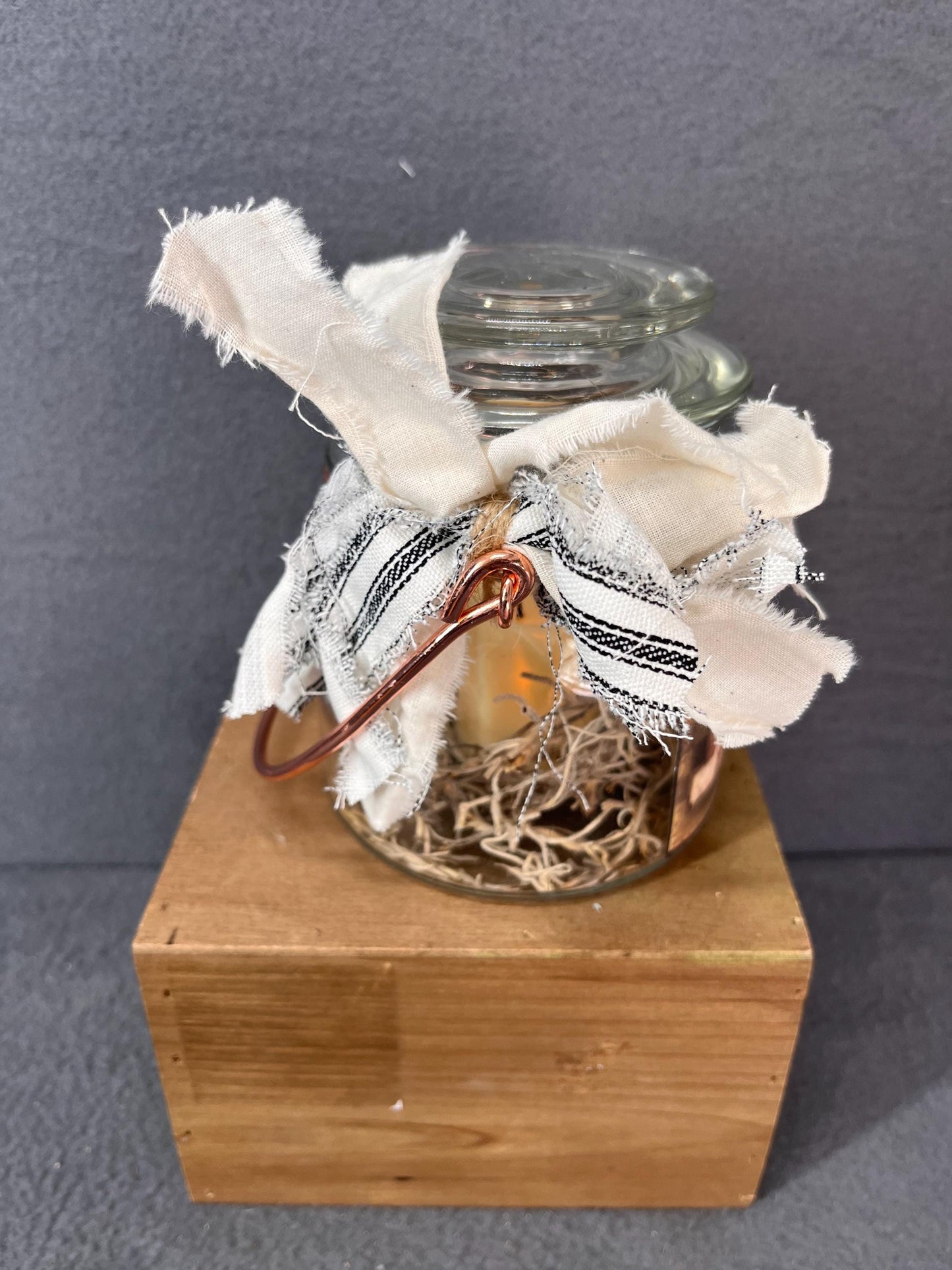 Primitive Glass Jar with Battery Candle| Rustic Primitive kitchen pantry jar - country farmhouse home decor