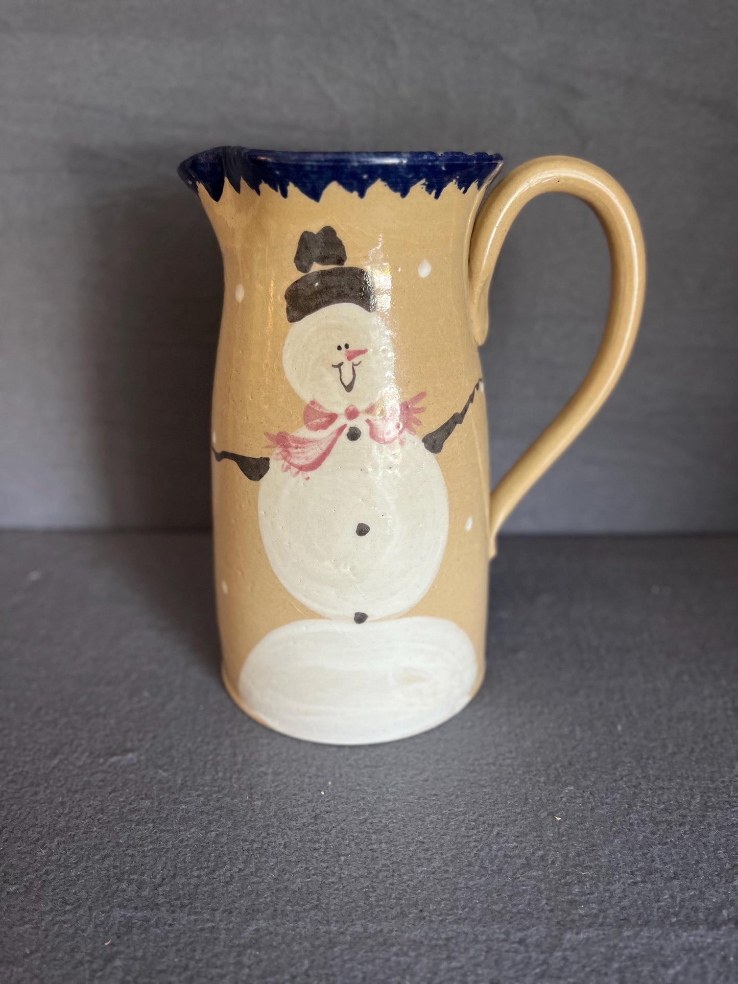 Hand-Painted Snowman Pitcher by Judy Goodwin – Signed Collectible Winter Decor, Perfect for Holiday Serving or Display