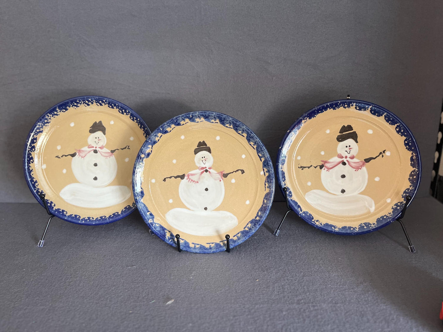 Judy Goodwin Signed Hand-Painted Snowman Dessert Plates – Set of 3, Collectible Winter Decor, Unique Holiday Tableware